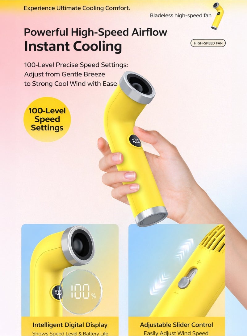 Manhua Portable Bladeless Handheld Fan with LED Display,100-Speed Turbo Airflow,3000mAh Rechargeable Cooling Fan - Image 5